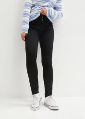 Modelujące dżinsy termiczne o kroju skinny, high waist. Czarne jeansy bonprix, bez wzorów, z podwyższonym stanem. Za 149.99 zł.