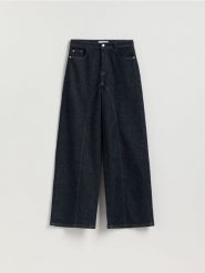 Jeansy wide leg z wysokim stanem - granatowy. Niebieskie jeansy Reserved, bez wzorów, z podwyższonym stanem. Za 149.99 zł.