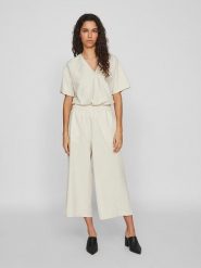 Vila Kuloty w kolorze kremowym rozmiar: 40. Brązowe spodnie materiałowe Vila, bez wzorów, z materiału, z podwyższonym stanem. Za 60.88 zł.