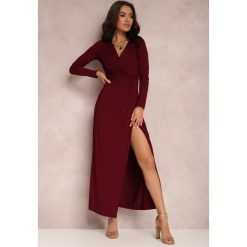 Bordowa Sukienka Agathelle. Czerwone sukienki Renee, l, bez wzorów, glamour, bez kołnierzyka, bez ramiączek, maxi, kopertowe. Za 109.99 zł.