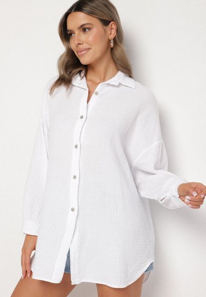 Biała Bawełniana Koszula Muślinowa Atelora. Białe koszule Born2be, uniwersalny, bez wzorów, z bawełny, klasyczne, bez kołnierzyka, bez ramiączek. Za 99.99 zł.