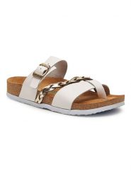 Comfortfusse Skórzane japonki w kolorze złoto-białym rozmiar: 35. Białe klapki Comfortfüße, bez wzorów, ze skóry, z otwartym noskiem, bez obcasa. Za 260.99 zł.