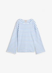 T-shirt z długim rękawem, z bawełny organicznej. Niebieskie t-shirty bonprix, bez wzorów, z bawełny, bez kołnierzyka, bez ramiączek. Za 99.99 zł.