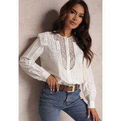Biała Koszula z Koronką Leivo. Białe bluzki Renee, m, bez wzorów, z koronki, eleganckie, bez kołnierzyka, bez ramiączek. Za 109.99 zł.