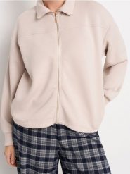 Rozpinana bluza ze stójką - beżowy. Brązowe bluzy Sinsay, l, bez wzorów, z dzianiny, bez kaptura. Za 59.99 zł.