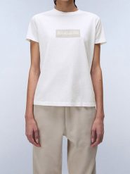 Napapijri Koszulka "Box Logo" w kolorze białym rozmiar: L. Białe bluzki Napapijri, l, bez wzorów, z bawełny, bez kołnierzyka, bez ramiączek. Za 106.13 zł.