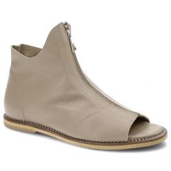 Sandały damskie Lamanti, naturalna skóra licowa zabudowana cholewka z frontowym zamkiem otwarty nosek, bez, 977-203. Brązowe sandały Lamanti, z aplikacjami, ze skóry, z otwartym noskiem, bez obcasa, na płaskiej podeszwie, bez zapięcia. Za 373.99 zł.