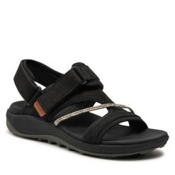 Sandały Merrell. Czarne sandały Merrell, bez wzorów, bez obcasa, na płaskiej podeszwie, bez zapięcia. Za 339.99 zł.