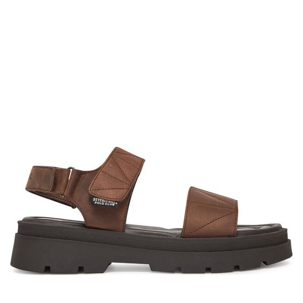 Sandały Beverly Hills Polo Club. Brązowe sandały Beverly Hills Polo Club, bez wzorów, bez obcasa, na płaskiej podeszwie, bez zapięcia. Za 279.99 zł.