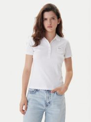 Guess Jeans Polo W5GP73 KCYR1 Biały Regular Fit. Białe koszulki polo Guess Jeans, s, z aplikacjami, z bawełny, bez kołnierzyka, bez ramiączek. Za 259.99 zł.