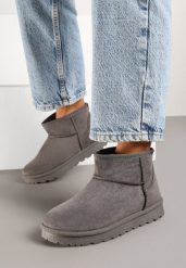 Szare Casualowe Ocieplane Śniegowce na Płaskiej Podeszwie Emelunetta. Szare trapery i śniegowce Renee, z jeansu. Za 79.99 zł.