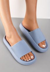 Niebieskie Piankowe Klapki w Stylu Basic Oreithano. Niebieskie klapki Renee, bez wzorów, bez obcasa, na płaskiej podeszwie. Za 44.99 zł.