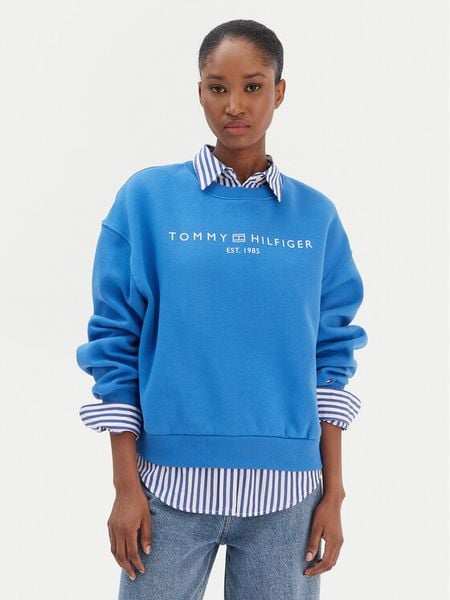 Tommy Hilfiger Bluza Corp Logo WW0WW47831 Niebieski Regular Fit. Niebieskie bluzy TOMMY HILFIGER, xxl, bez wzorów, z bawełny, bez kaptura. Za 409.99 zł.