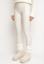 Białe Legginsy z Ekoskóry z Wysokim Stanem i Wsuwanymi Kieszeniami Rievalia. Białe legginsy Born2be, l, bez wzorów, z jeansu, z podwyższonym stanem. Za 29.99 zł.