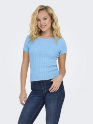 ONLY Koszulka w kolorze błękitnym rozmiar: XL. Niebieskie bluzki Only, xl, bez wzorów, z bawełny, bez kołnierzyka, bez ramiączek. Za 48.39 zł.