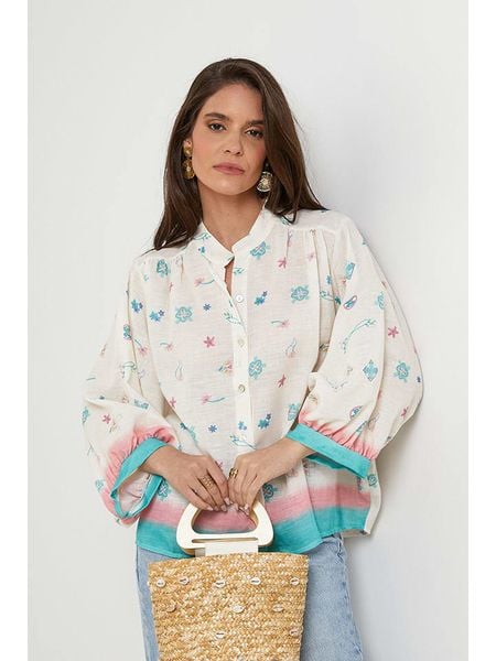 Rodier Lin Lniana bluzka w kolorze biało-turkusowym rozmiar: XL/XXL. Białe bluzki Rodier Lin, xl, bez wzorów, ze lnu, bez kołnierzyka, bez ramiączek. Za 152.98 zł.