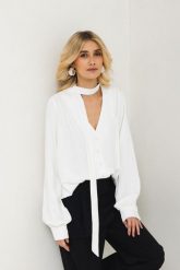 KOSZULA NATALIE BIAŁA L - Flawless. Białe koszule Flawless, l, bez wzorów, ze skóry, eleganckie, bez kołnierzyka, bez ramiączek. Za 479.00 zł.