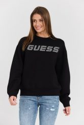 GUESS Czarna damska bluza z cyrkoniami Cecilia, Rozmiar XS. Czarne bluzy sportowe Guess, s, z aplikacjami, z elastanu, bez kaptura. W wyprzedaży za 179.99 zł.