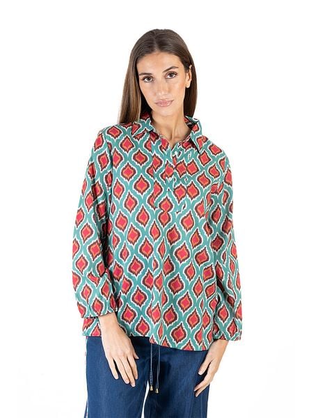 Isla Bonita by SIGRIS Bluzka w kolorze czerwono-turkusowym rozmiar: L. Czerwone bluzki Isla Bonita by SIGRIS, l, bez wzorów, z bawełny, bez kołnierzyka, bez ramiączek. Za 122.96 zł.