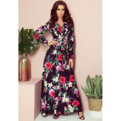 Sukienka Maxi Z Falbanką I Dekoltem Czerwone Kwiaty. Czerwone sukienki Numoco, l, bez wzorów, bez kołnierzyka, bez ramiączek, maxi. Za 329.00 zł.