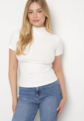 Biały Dopasowany T-shirt z Wiskozy z Golfem Isovera. Białe golfy Born2be, m, z aplikacjami, z materiału, bez ramiączek. Za 49.99 zł.