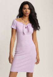 Liliowa Sukienka Aquita. Fioletowe sukienki Renee, s, bez wzorów, z bawełny, sportowe, bez kołnierzyka, bez ramiączek, mini, dopasowane. Za 49.99 zł.