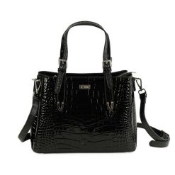 Skórzana elegancka torba tote na ramię Solier FL45 Veloria czarna. Czarne torby na ramię bez wzorów, ze skóry, eleganckie, na ramię, lakierowane, bez dodatków. Za 326.99 zł.