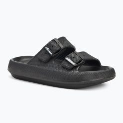 Klapki damskie Ellesse Karly. Czarne klapki Ellesse, bez wzorów, z materiału, bez obcasa. Za 52.99 zł.