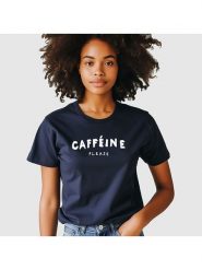 WOOOP Koszulka "Caffeine please" w kolorze granatowym rozmiar: L. Niebieskie bluzki Wooop, l, bez wzorów, z bawełny, bez kołnierzyka, bez ramiączek. Za 87.81 zł.