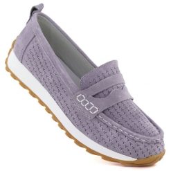 Skórzane mokasyny zamszowe purpurowe Sergio Leone SP009. Fioletowe mokasyny Sergio Leone, bez wzorów, ze skóry, bez obcasa. Za 159.99 zł.