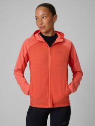 4F Bluza trekkingowa regular z kapturem damska - różowa L. Czerwone bluzy 4f, na lato, l, bez wzorów, z tkaniny, z kapturem. Za 249.99 zł.