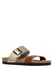 BACKSUN Klapki w kolorze złoto-jasnobrązowym rozmiar: 41. Brązowe klapki Backsun, bez wzorów, z materiału, z otwartym noskiem, bez obcasa. Za 118.28 zł.