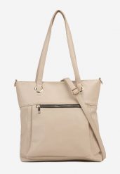 Ciemnobeżowa Torebka w Stylu Shopperki z Kieszonką z Przodu Nanirela. Brązowe shopper Born2be, bez wzorów, z jeansu, bez dodatków. Za 89.99 zł.