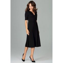 Sukienka koktajlowa za kolano k478. Czarne sukienki Global, do pracy, s, bez wzorów, biznesowe, bez kołnierzyka, bez ramiączek. Za 169.00 zł.