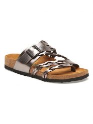 Comfortfusse Skórzane japonki w kolorze srebrnym rozmiar: 38. Szare klapki Comfortfüße, bez wzorów, ze skóry, z otwartym noskiem, bez obcasa. Za 260.99 zł.