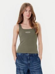 Guess Jeans Top W5YP35 KA0H1 Khaki Regular Fit. Brązowe topy Guess Jeans, xxl, z aplikacjami, z bawełny, bez kołnierzyka, bez ramiączek. Za 129.99 zł.