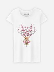 WOOOP Koszulka "Spring Deer" w kolorze białym rozmiar: M. Białe bluzki Wooop, m, bez wzorów, z bawełny, bez kołnierzyka, bez ramiączek. Za 56.99 zł.