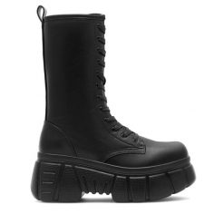 Trzewiki DeeZee. Czarne botki DeeZee, bez wzorów, bez obcasa, na słupku, bez zapięcia. Za 159.99 zł.