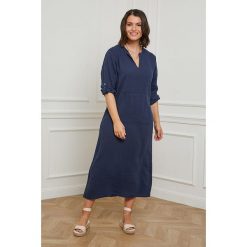 Curvy Lady Lniana sukienka w kolorze granatowym rozmiar: 48/50. Niebieskie sukienki Curvy Lady, bez wzorów, ze lnu, klasyczne, bez kołnierzyka, bez ramiączek, maxi. Za 165.45 zł.