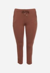 Ciemnobrązowe Spodnie Dresowe z Ozdobą z Boku Rialane. Brązowe spodnie materiałowe Born2be, na co dzień, plus size, z aplikacjami, z dresówki, plus size. Za 59.99 zł.