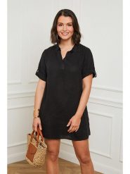 Curvy Lady Lniana sukienka w kolorze czarnym rozmiar: 44/46. Czarne sukienki Curvy Lady, na co dzień, bez wzorów, ze lnu, klasyczne, bez kołnierzyka, bez ramiączek, mini, proste. Za 118.84 zł.