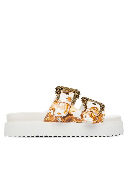 Versace Jeans Couture Klapki 80VA3SM1 ZS366 Złoty. Żółte klapki Versace Jeans Couture, bez wzorów, z jeansu, bez obcasa. Za 467.99 zł.