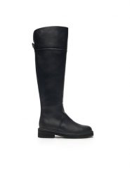 TWINSET Kozaki 242TGT174 Czarny. Czarne kozaki Twinset, ze skóry, bez obcasa, na płaskiej podeszwie, bez zapięcia. Za 1,299.00 zł.