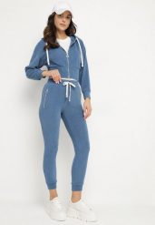 Niebieski Bawełniany Komplet Dresowy Bluza z Kapturem i Spodnie ze Sznurkiem Hariven. Niebieskie bluzy Born2be, m, bez wzorów, z bawełny, z kapturem. Za 69.99 zł.