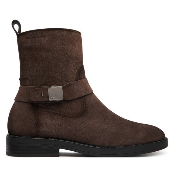 Botki Tamaris. Brązowe botki Tamaris, bez wzorów, bez obcasa, na płaskiej podeszwie, bez zapięcia. Za 469.99 zł.
