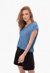 T-shirt z dekoltem V, Comfort Fit, T-SKY. Niebieskie t-shirty Volcano, m, bez wzorów, z bawełny, bez kołnierzyka, bez ramiączek. Za 54.99 zł.