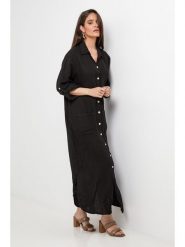 Le Monde du Lin Lniana sukienka w kolorze czarnym rozmiar: 34/36. Czarne sukienki Le Monde du Lin, bez wzorów, ze lnu, bez kołnierzyka, bez ramiączek, maxi. Za 195.99 zł.