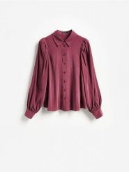 Koszula z modalem - bordowy. Czerwone koszule Reserved, l, bez wzorów, z tkaniny, bez kołnierzyka, bez ramiączek. Za 119.99 zł.