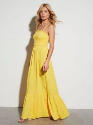 LA Angels Sukienka w kolorze żółtym rozmiar: M. Żółte sukienki LA Angels, na imprezę, m, bez wzorów, z wiskozy, bez kołnierzyka, bez ramiączek, maxi. Za 152.45 zł.