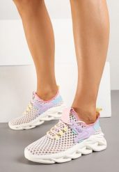 Biało-Fioletowe Siateczkowe Buty Sportowe Sneakersy na Grubej Tłoczonej Podeszwie Telarienna. Białe obuwie sportowe Born2be, z jeansu, bez zapięcia, trekkingowe. Za 79.99 zł.